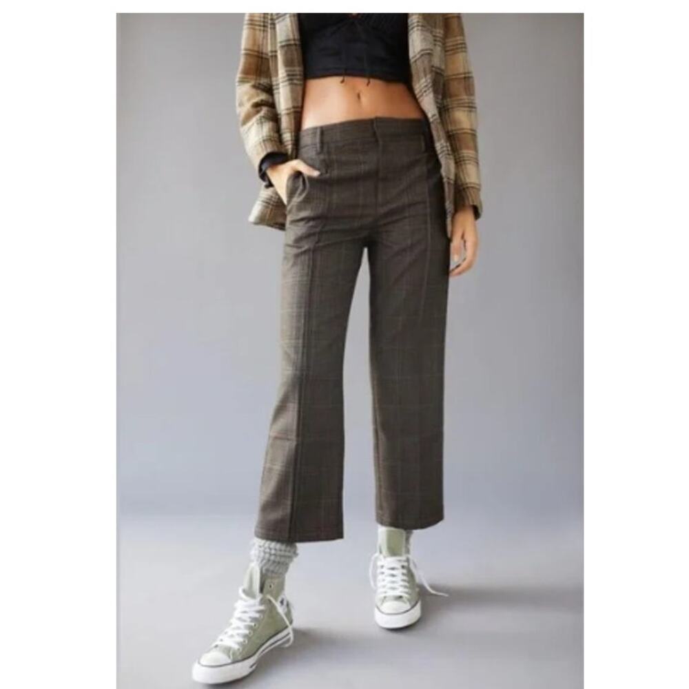 Urban Outfitters Brown Plaid Wide Leg Pants Women's Size 10 Y2k 90s Retro Flare
